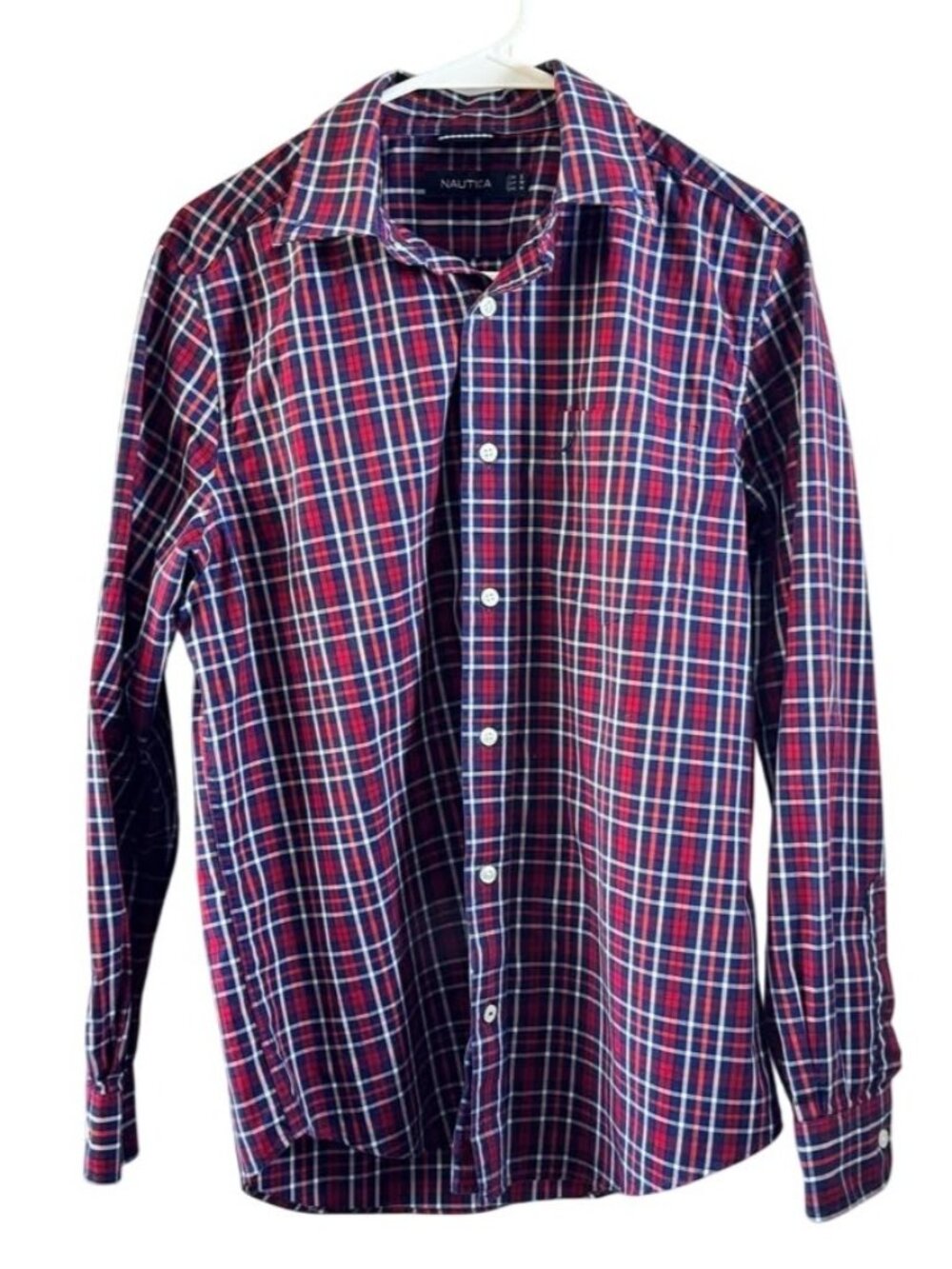Nautica Mens Plaid Button-Down Shirt Long Sleeve Cotton Size Small Red/Blue
